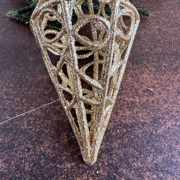 Gold Glitter Plastic Christmas Ornament 5.5" With Geometric Design - Picture 3 of 7